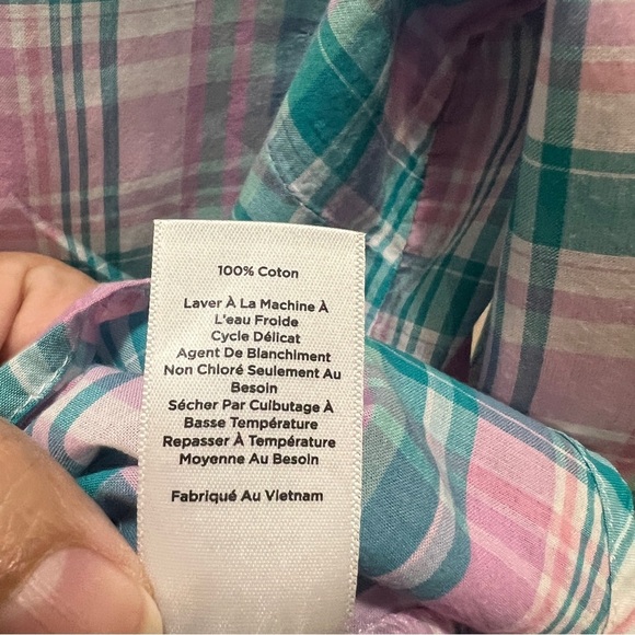Talbots Purple Teal Plaid Button Up Long Sleeve Shirt Blouse Top Large - Picture 5 of 6